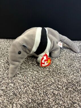 Ty Plush Pangolin in Gray with Black & White Accents